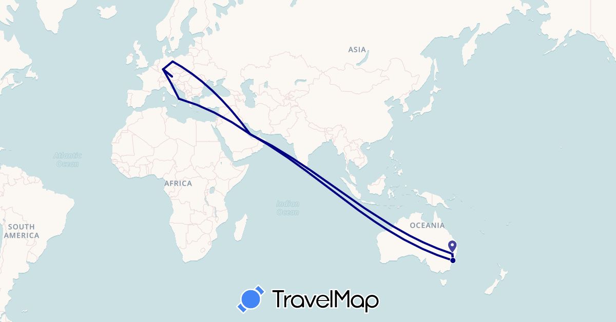 TravelMap itinerary: driving in Austria, Australia, Germany, Greece, Qatar (Asia, Europe, Oceania)